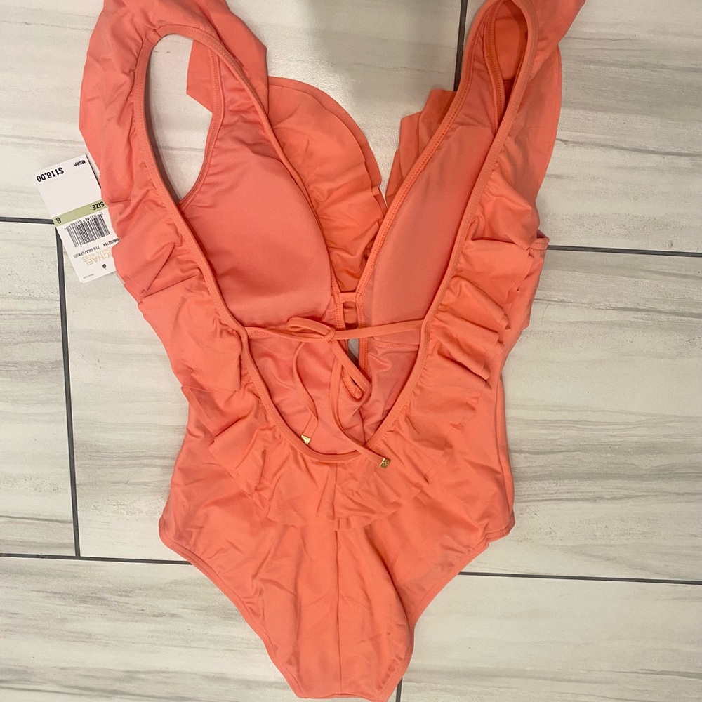 Michael Kors Ruffled Deep V One-Piece Swimsuit - Picture 3 of 4